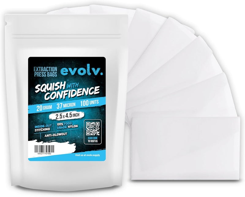 Evolv Premium Nylon Tea Filter Extraction Press Bags | 2.5" x 4.5" | 37u | 100 Pack - Image 1